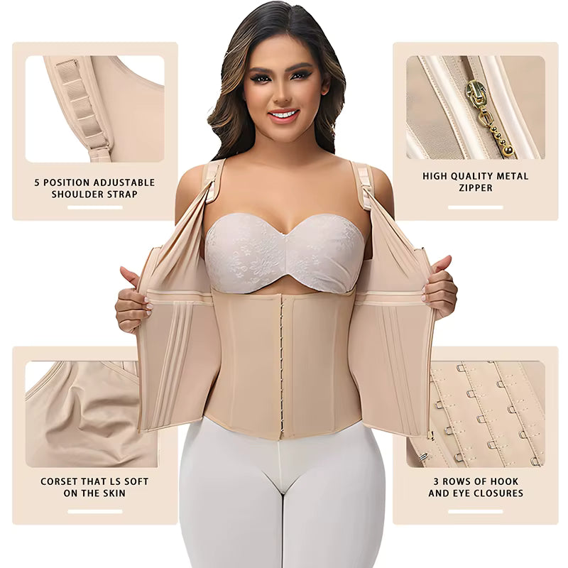 Colombian Fajas Waist Trainer Vest - High Compression Body Shaper with Zipper Hook for Tummy Control and Belly Slimming