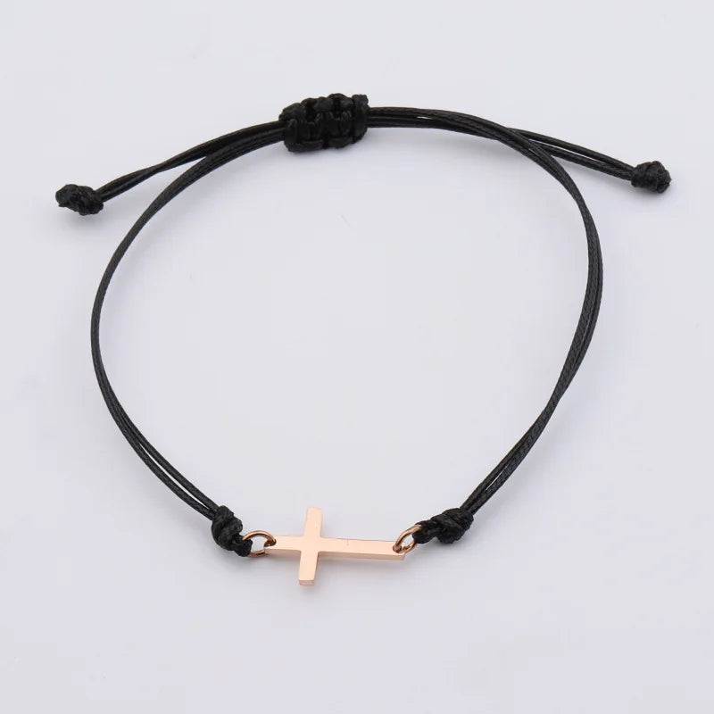 Handmade Stainless Steel Cross Charm Bracelet -- Braided Adjustable Lucky String | Set of 10 | Unisex