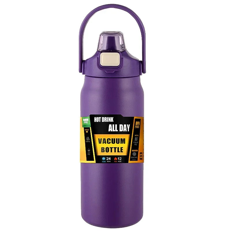 Insulated Stainless Steel Water Bottle with Straw — Double-Wall Vacuum, Hot & Cold