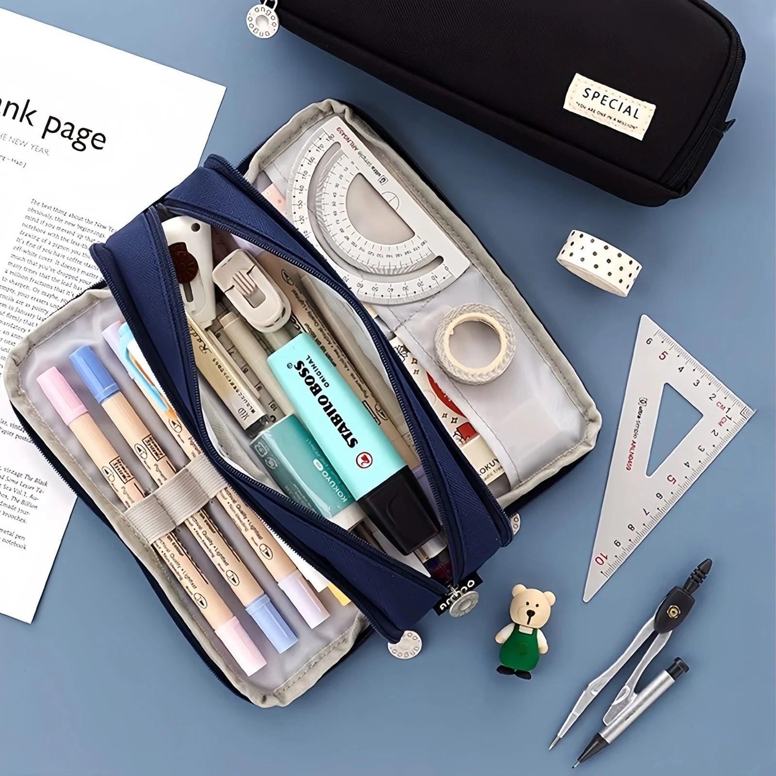 Large-Capacity Three-Layer Oxford Pencil Case — Multi-Pocket Stationery Organizer