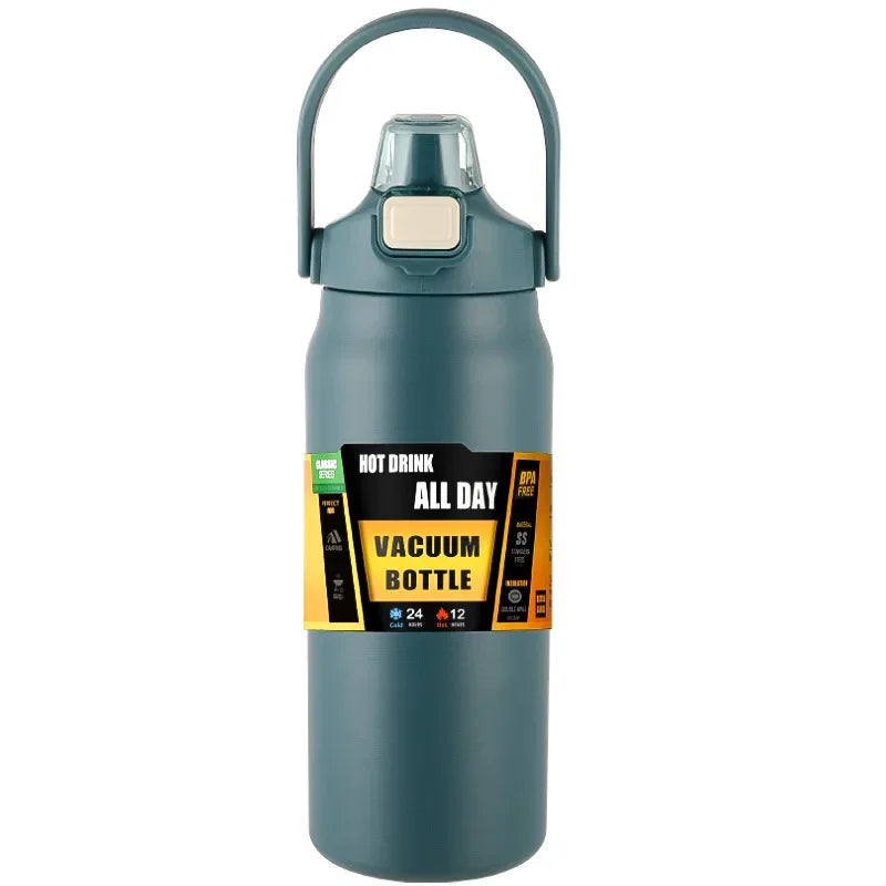 Insulated Stainless Steel Water Bottle with Straw — Double-Wall Vacuum, Hot & Cold