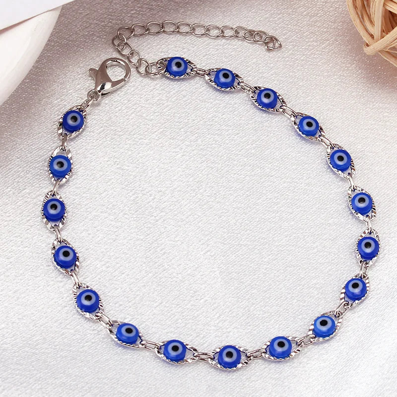 Bohemian Evil Eye Charm Bracelet -- Gold & Silver Brass Chain | Unisex Prayer Jewelry