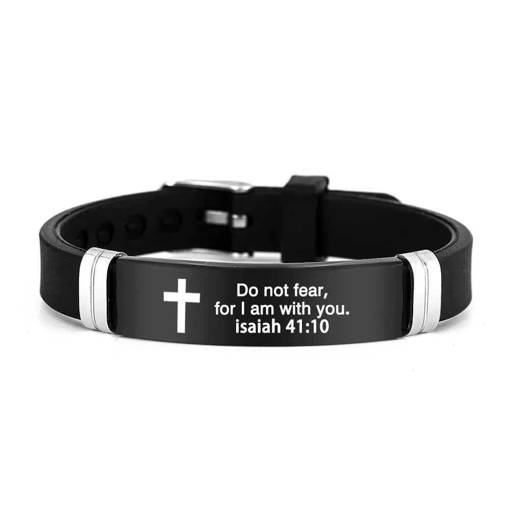 Christian Silicone Bracelet -- Inspirational Bible Verse & Cross Design | ID Wristband