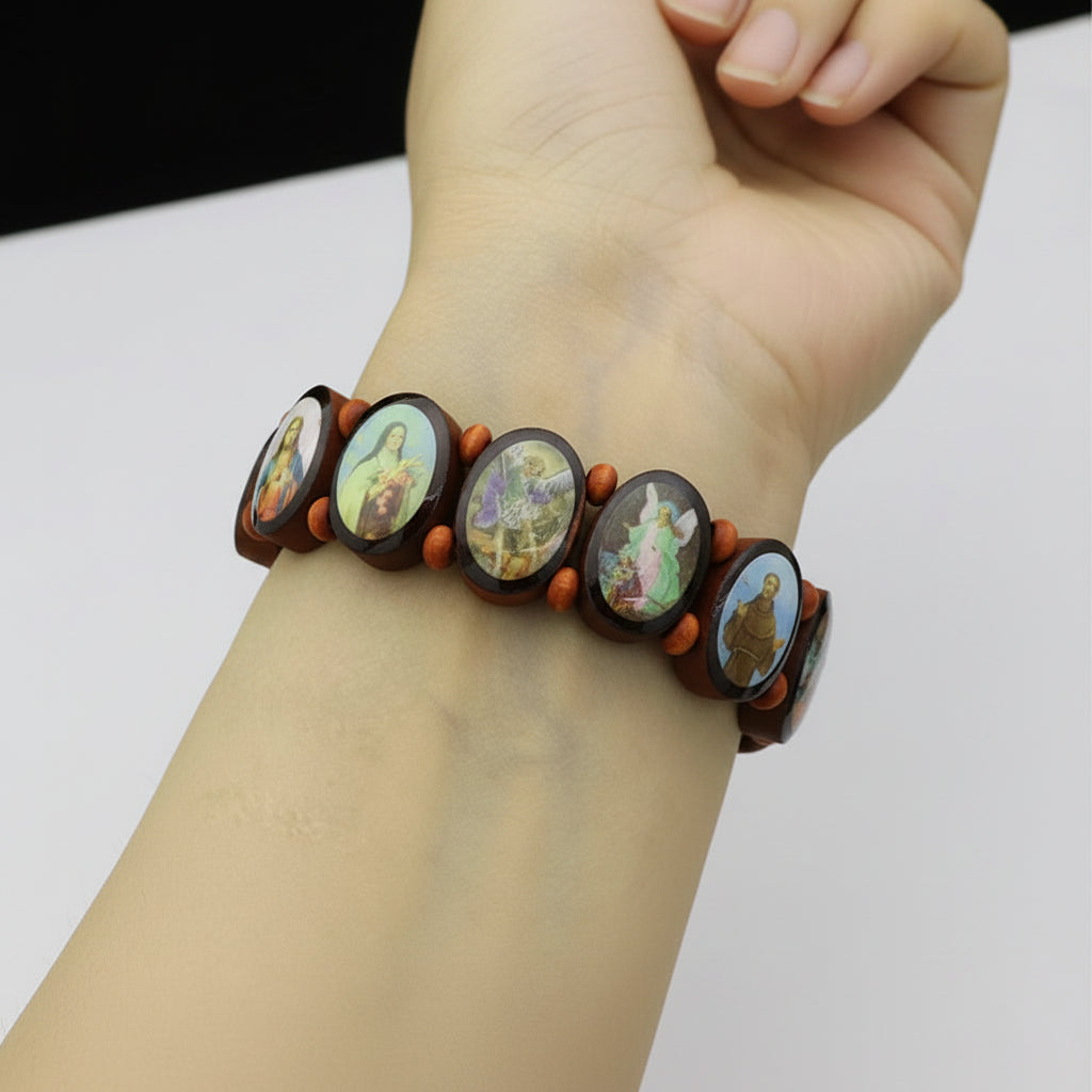 Wooden Rosary Bracelet -- Saint & Jesus Religious Jewelry | Women's Faith Gift