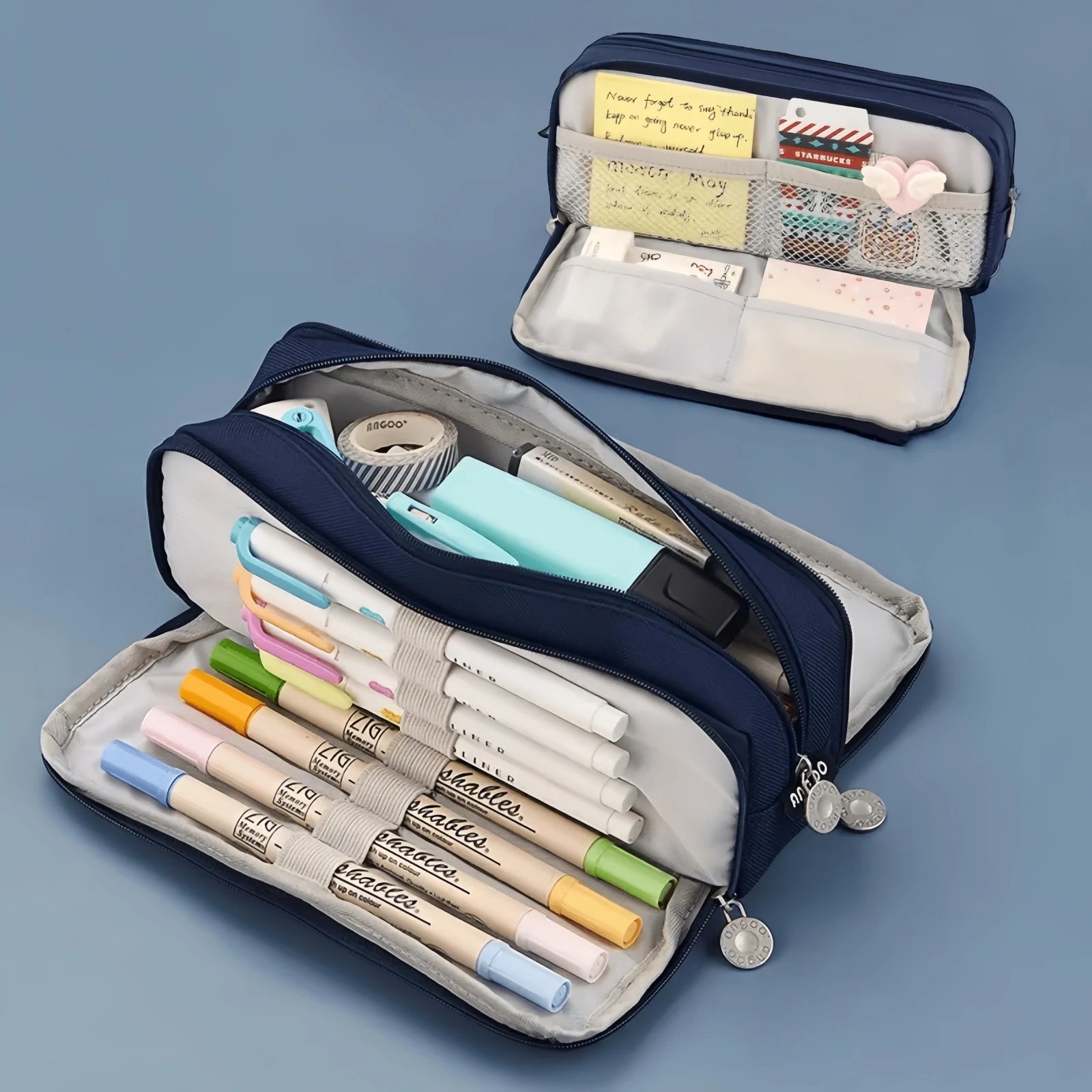 Large-Capacity Three-Layer Oxford Pencil Case — Multi-Pocket Stationery Organizer