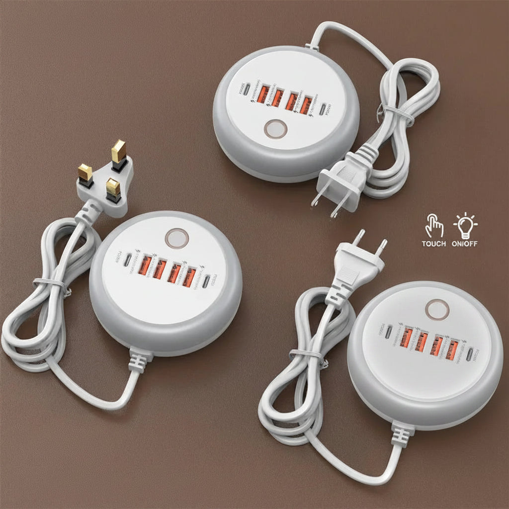 50W 6-Port USB Charging Station with USB-C Fast Charge & Night Light