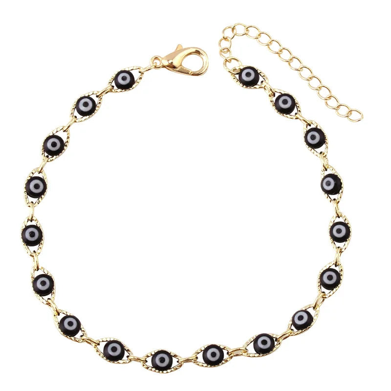 Bohemian Evil Eye Charm Bracelet -- Gold & Silver Brass Chain | Unisex Prayer Jewelry