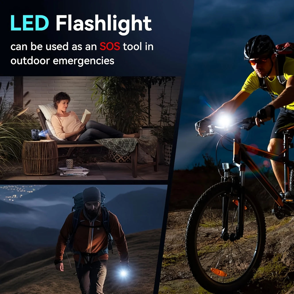10000mAh Waist & Neck Fan — 3-in-1 Portable Hands-Free Cooling Fan with Phone Charger & LED Light for Outdoor Work, Camping & Travel