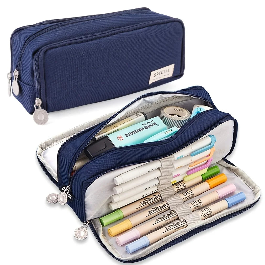 Large-Capacity Three-Layer Oxford Pencil Case — Multi-Pocket Stationery Organizer