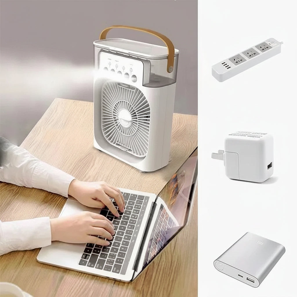 3-in-1 Mini Air Cooler Fan with Humidifier & 7-Color LED Night Light | USB Portable Desktop Cooling