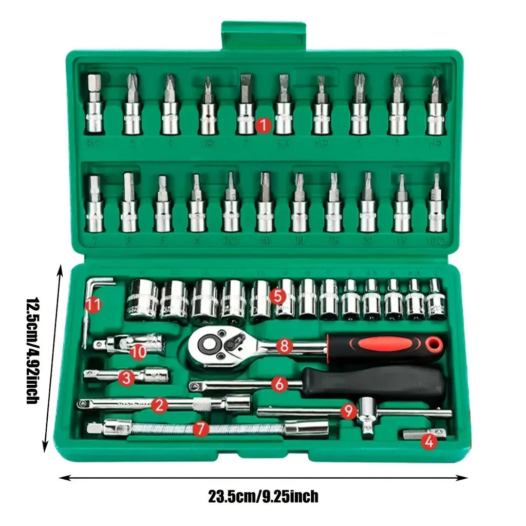 46-Piece Home & Auto Mechanic Tool Kit with Ratchet Wrench & Socket Set