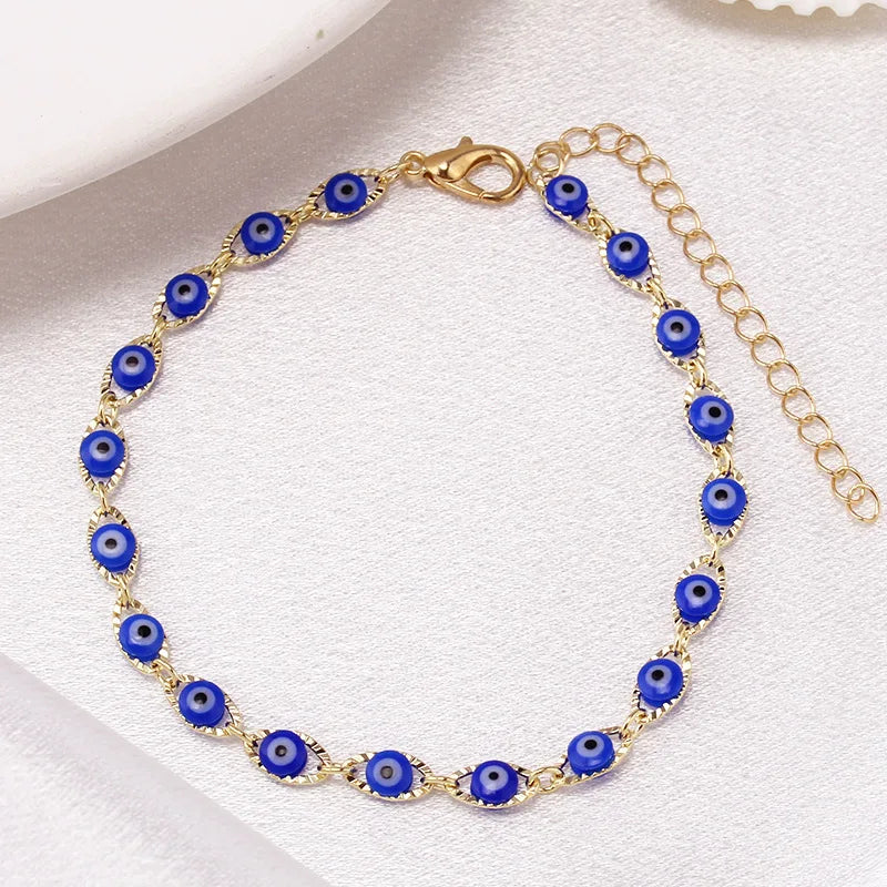 Bohemian Evil Eye Charm Bracelet -- Gold & Silver Brass Chain | Unisex Prayer Jewelry
