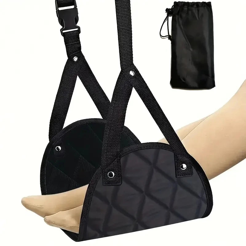 Airplane Footrest Hammock - Adjustable Strap and Quick Release Buckle - Portable Foot Rest for Long Flights, Office and Travel