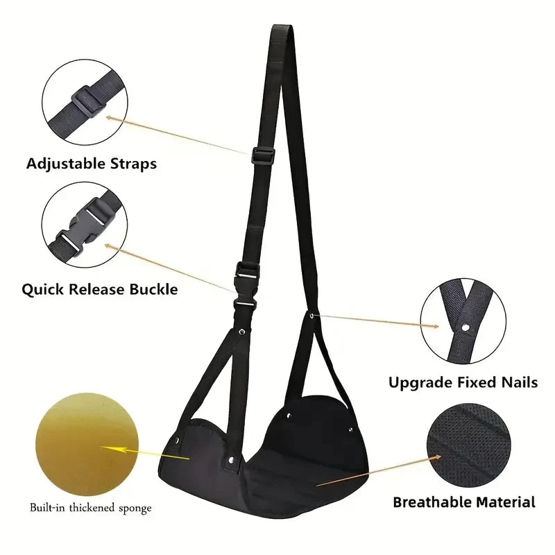 Airplane Footrest Hammock - Adjustable Strap and Quick Release Buckle - Portable Foot Rest for Long Flights, Office and Travel