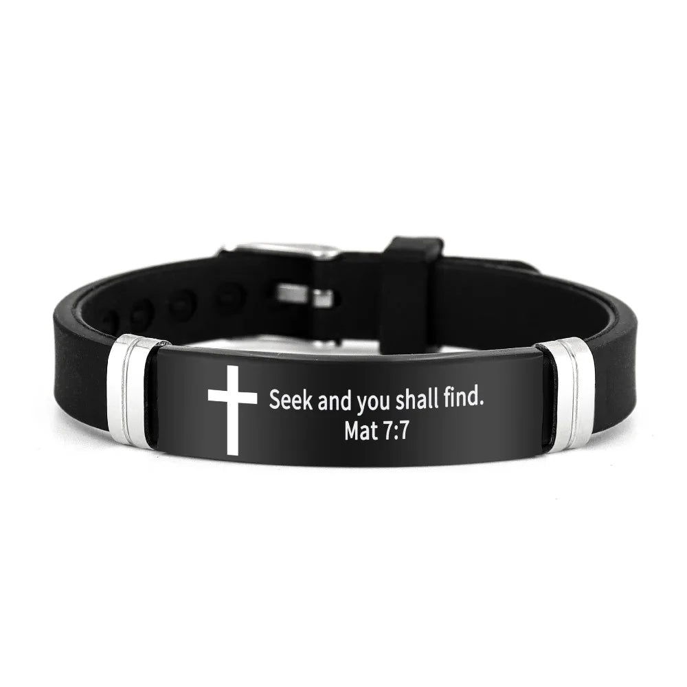Christian Silicone Bracelet -- Inspirational Bible Verse & Cross Design | ID Wristband
