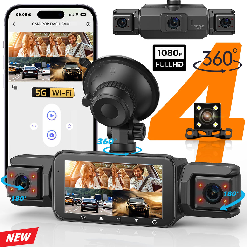 4-Channel Dashcam with WiFi, Night Vision & Loop Recording (FHD 1080P)