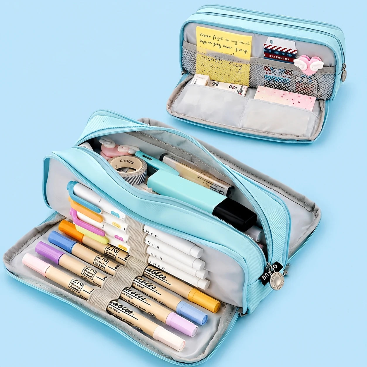 Large-Capacity Three-Layer Oxford Pencil Case — Multi-Pocket Stationery Organizer