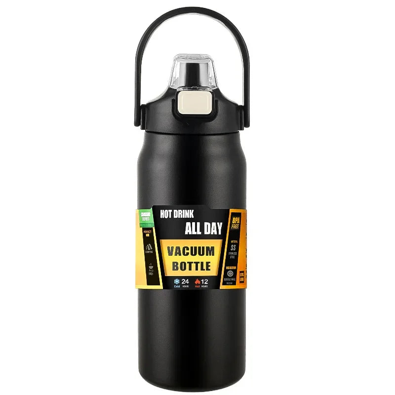 Insulated Stainless Steel Water Bottle with Straw — Double-Wall Vacuum, Hot & Cold