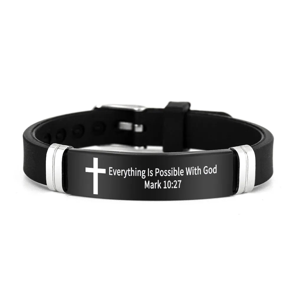 Christian Silicone Bracelet -- Inspirational Bible Verse & Cross Design | ID Wristband