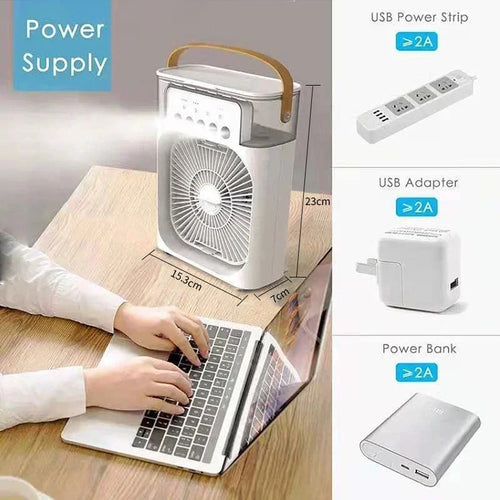 3-in-1 Personal Evaporative Cooler Fan -- Portable Mist Humidifier with 7-Color LED Night Light