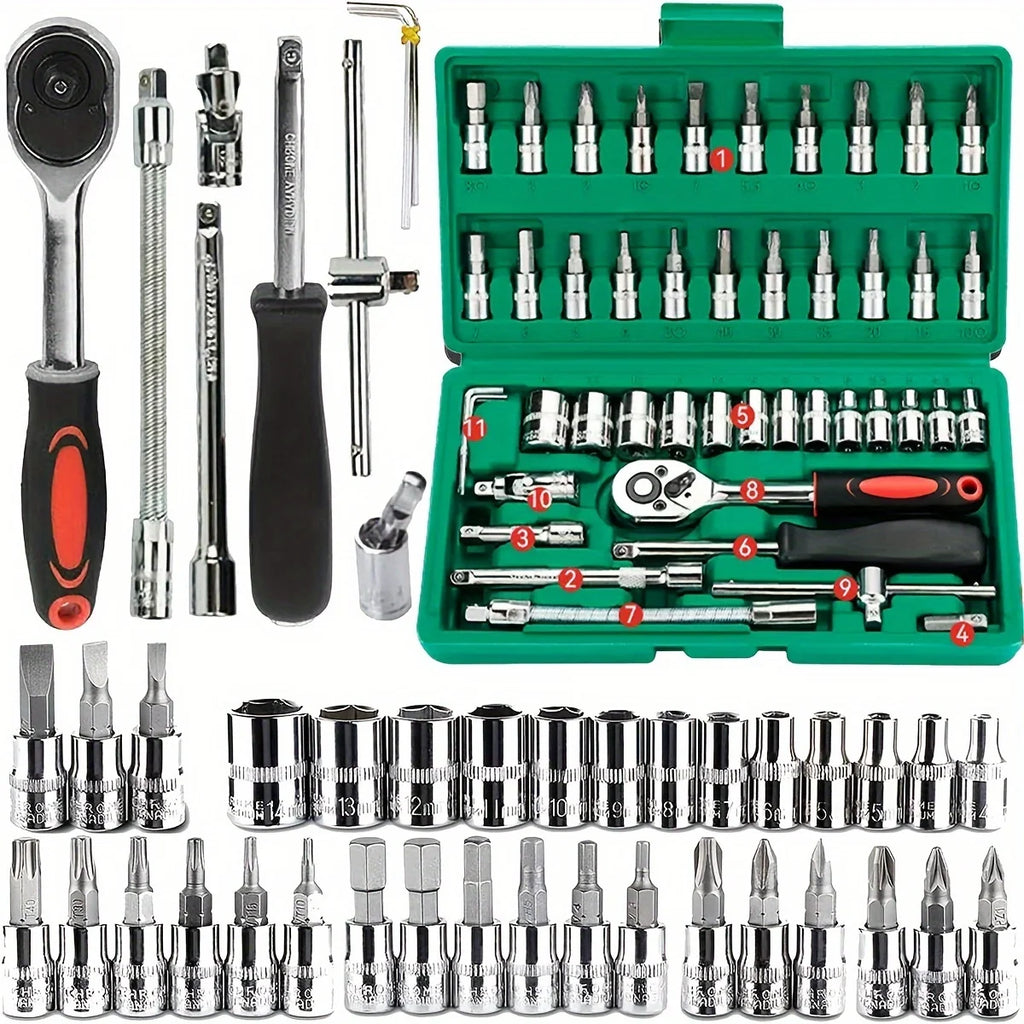 46-Piece Home & Auto Mechanic Tool Kit with Ratchet Wrench & Socket Set
