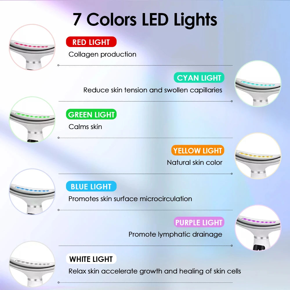 7-Color LED Face & Neck Beauty Wand -- Vibration Massage Device with Constant Warmth