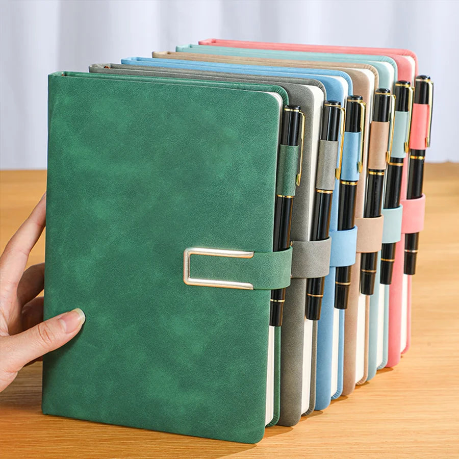 Vintage A5 Leather Notebook - 200 Page Soft Cover Journal with Elastic Closure for Business, College and Daily Writing