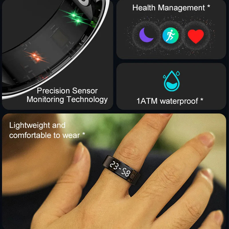 Smart Ring with LED Display — Gesture Control, Step & Sleep Tracker, Waterproof Fitness Ring for Men & Women, iOS & Android