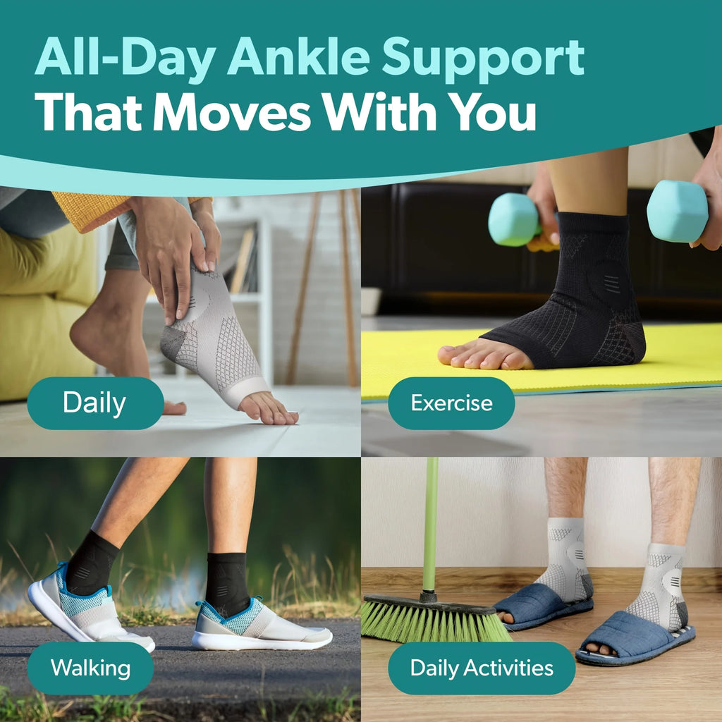 Ankle Compression Socks - Instant Foot and Ankle Pain Relief - Open Toe Support Sleeve for Swelling, Plantar Fasciitis and Tired Feet - 1 Pair