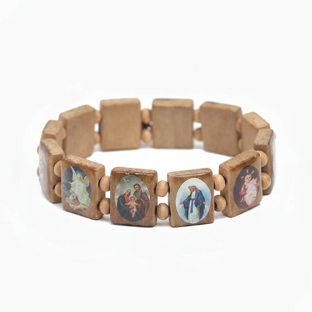 Wooden Rosary Bracelet -- Saint & Jesus Religious Jewelry | Women's Faith Gift