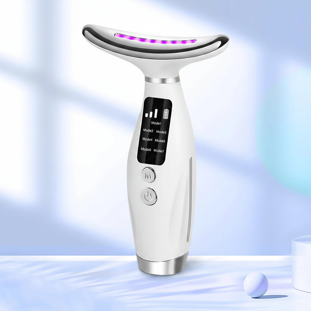 7-Color LED Face & Neck Beauty Wand -- Vibration Massage Device with Constant Warmth