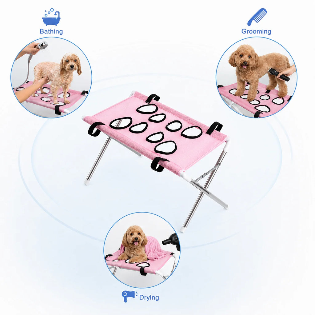 Foldable Pet Grooming Hammock Stand - Adjustable Mesh Bathing and Nail Trimming Restraint Rack for Small and Medium Dogs and Cats