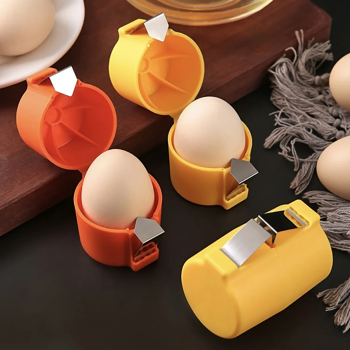 Portable Egg Cracker and Beater Tool - One Press Egg Opener and Shell Remover for Raw and Boiled Eggs - Kitchen Gadget