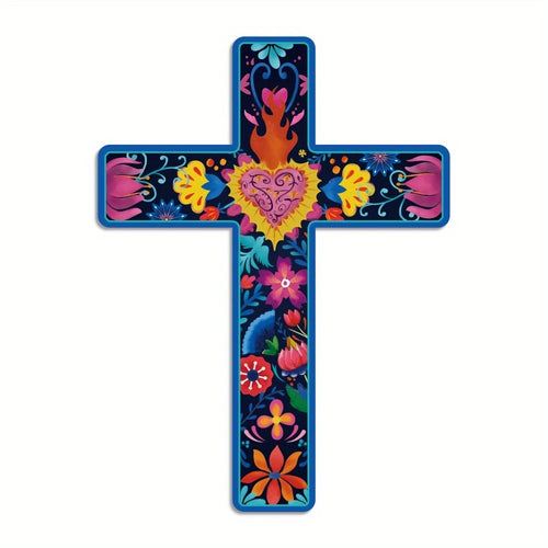 16" Colorful Floral Mexican Cross -- Wooden Wall Art | Home & Church Décor