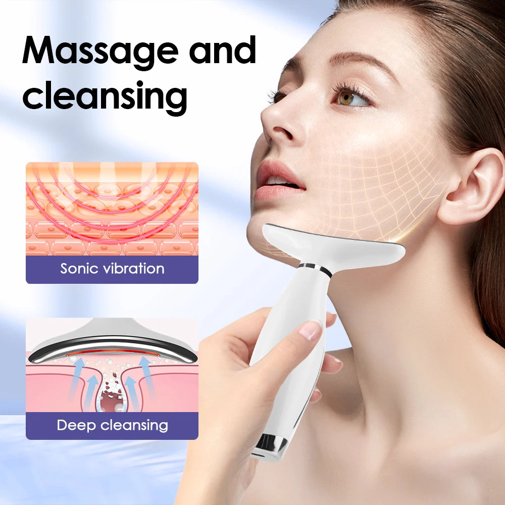 7-Color LED Face & Neck Beauty Wand -- Vibration Massage Device with Constant Warmth
