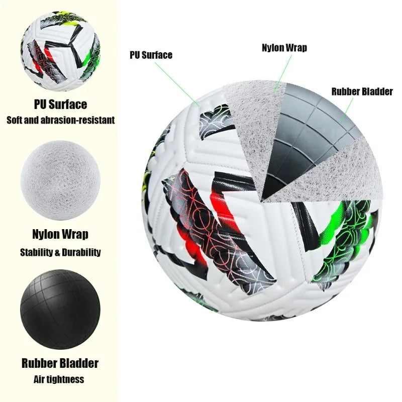 Official Size 5 Soccer Ball -- Match & Training | Durable PU Leather