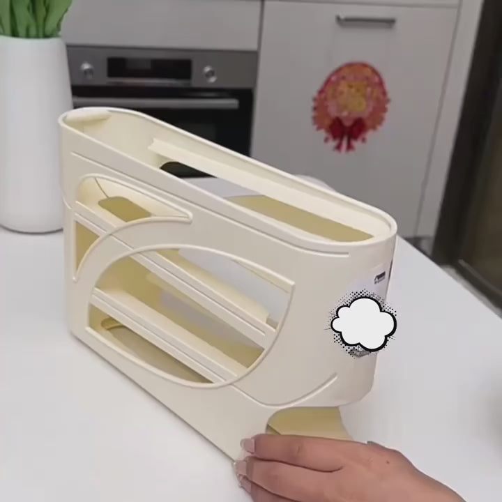 3-Tier Rolling Egg Dispenser for Refrigerator - Auto Sliding Egg Storage Rack Holds 28 to 30 Eggs - Fridge Organizer